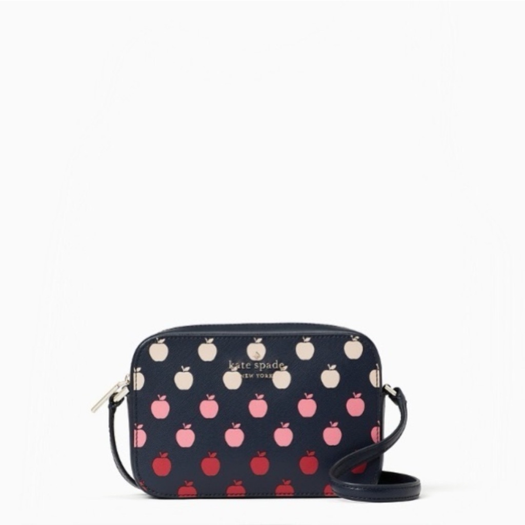 Kate Spade Staci Mini Camera Bag Crossbody Navy Blue With Apples Limited Edition